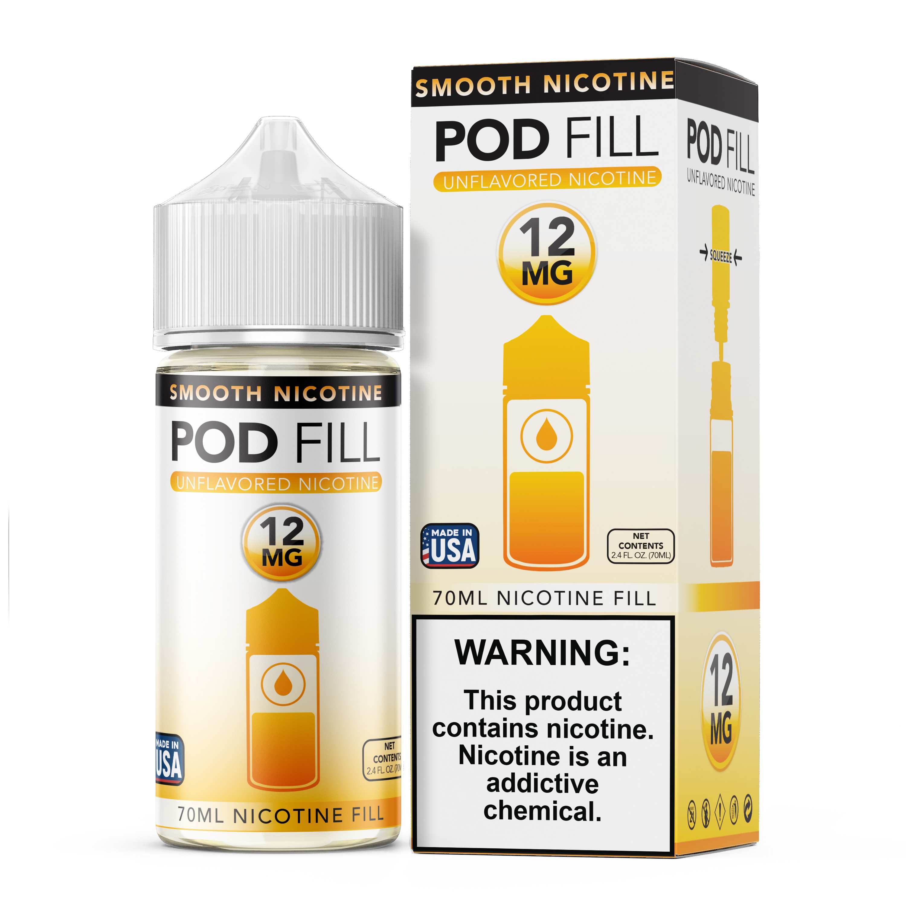 Pod Fill Unflavored Low Nicotine Base 70mL 12mg, pod juice